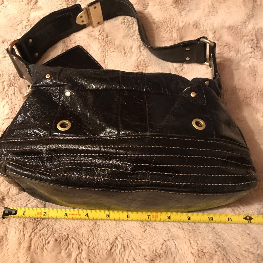 VINTAGE JUICY COUTURE Crinkle black leather ,stitching, gold tone accents